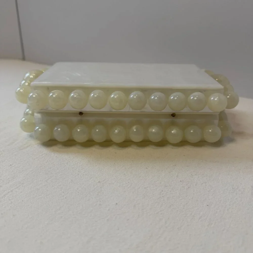 Ivory Acrylic Clutch ‎ Pearlized Beaded Purse